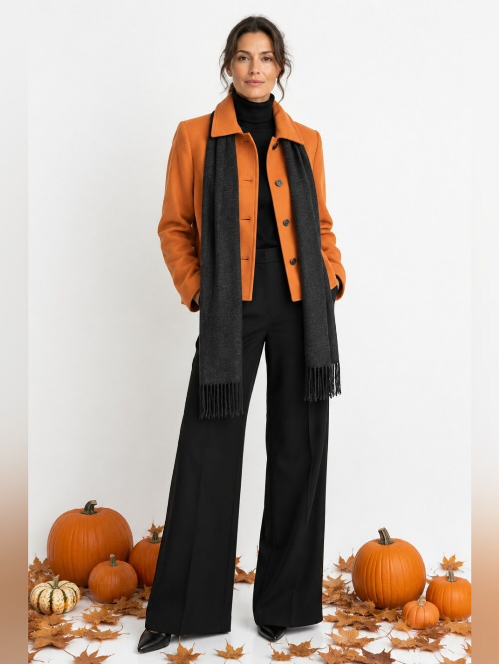 Kaper Coat Orange Wool Blend with Scarf